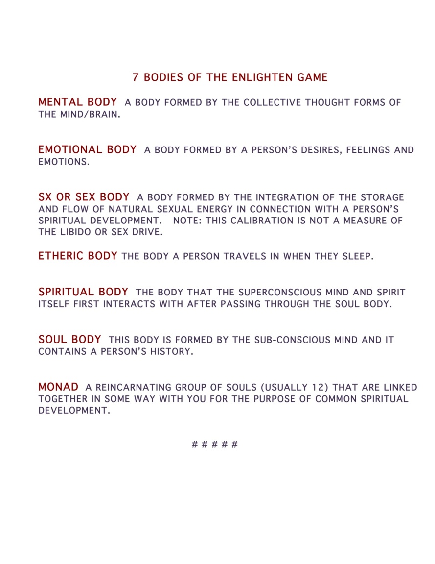 Bodies of The Enlighten Game as Defined by Bill Hungerford